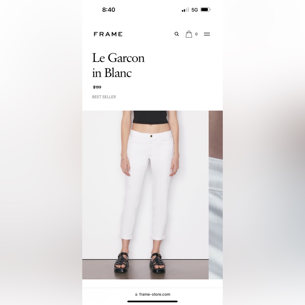 Frame Le Garcon jeans in white. Perfect for summer. New with tags. Never worn